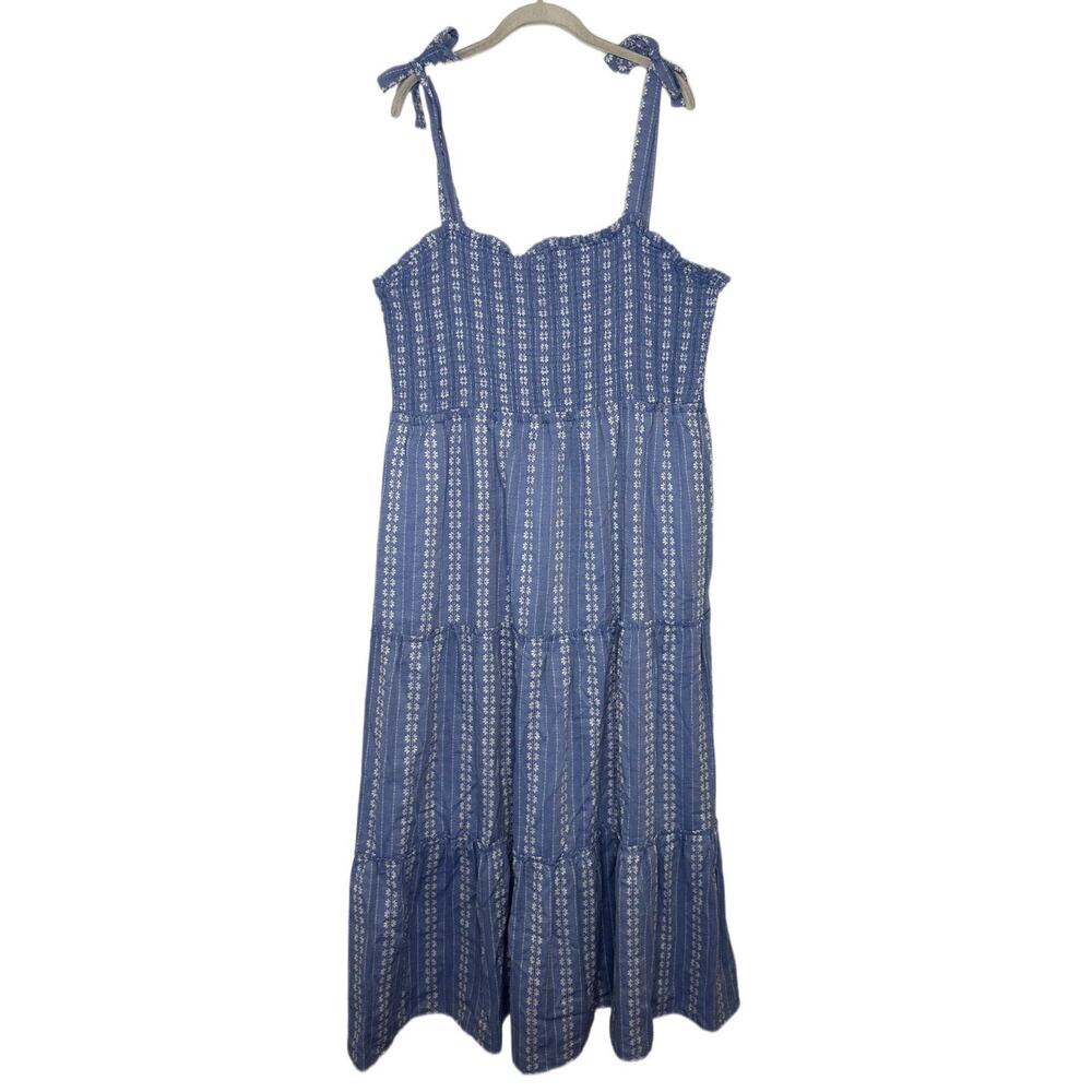 Draper James RSVP Smocked Daisy Chambray Tiered Prairie TANK Maxi Dress Sz XXL
